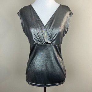 Ann Taylor Top XS Silver Shimmery V-Neck Sleeveless Sheer Metallic Women New NWT